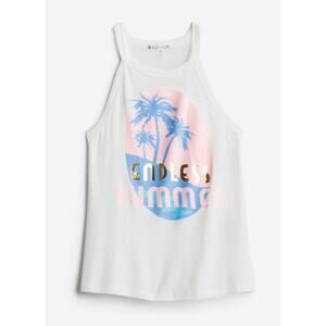Love Glam Girl Endless Summer Palm Graphic Halter Tank Beach Top M